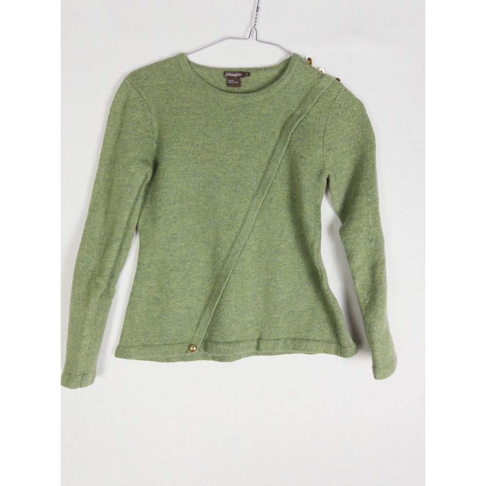 J Mclaughlin Sweater Womens‎ M Green Italian Merino Wool Pullover Solid Knit